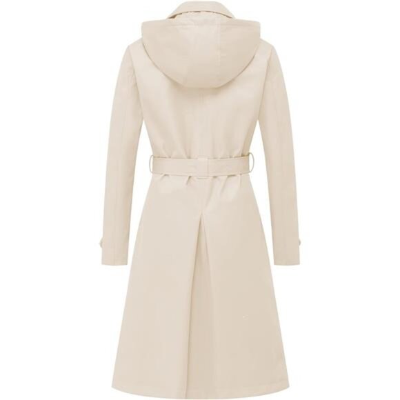 Women's Double Breasted Long Trench Coats Mid-Length Belted with Detachable Hood - Picture 2 of 10
